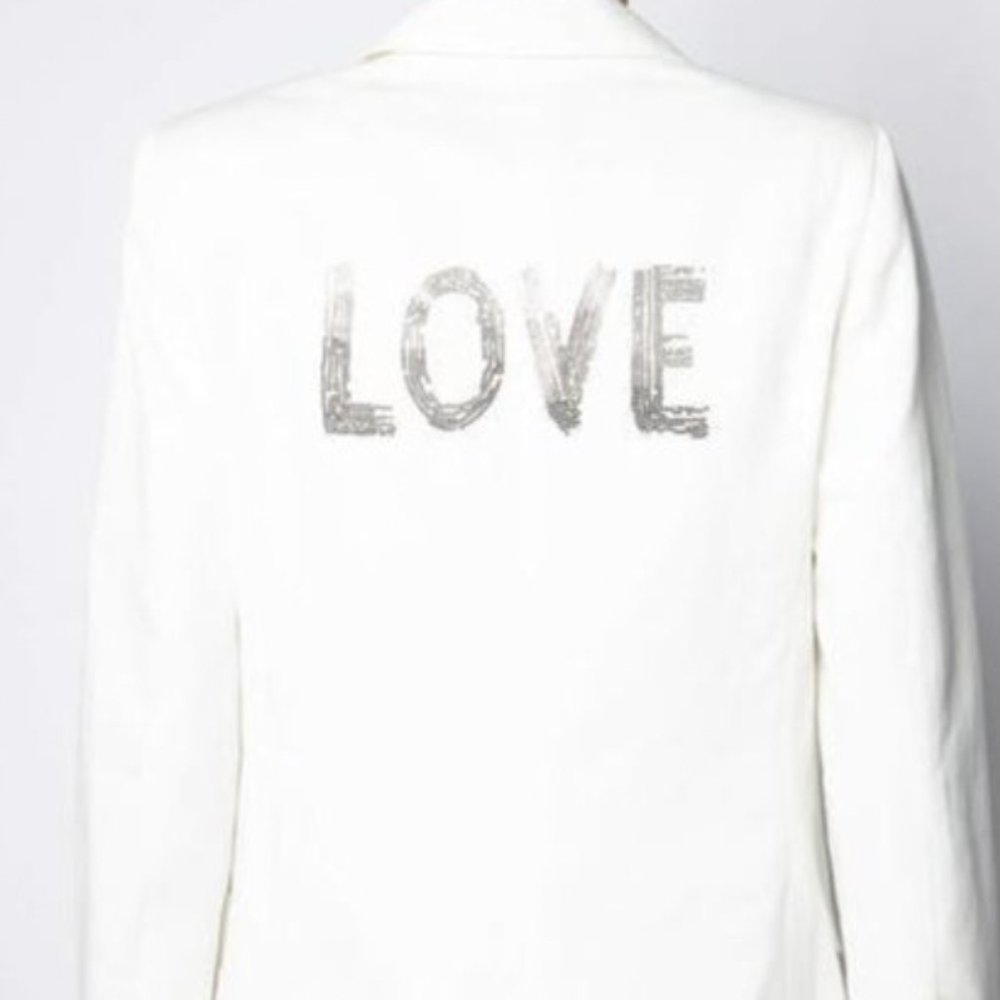 NEW Zadig & Voltaire Victor Strass Amour Love Blazer White